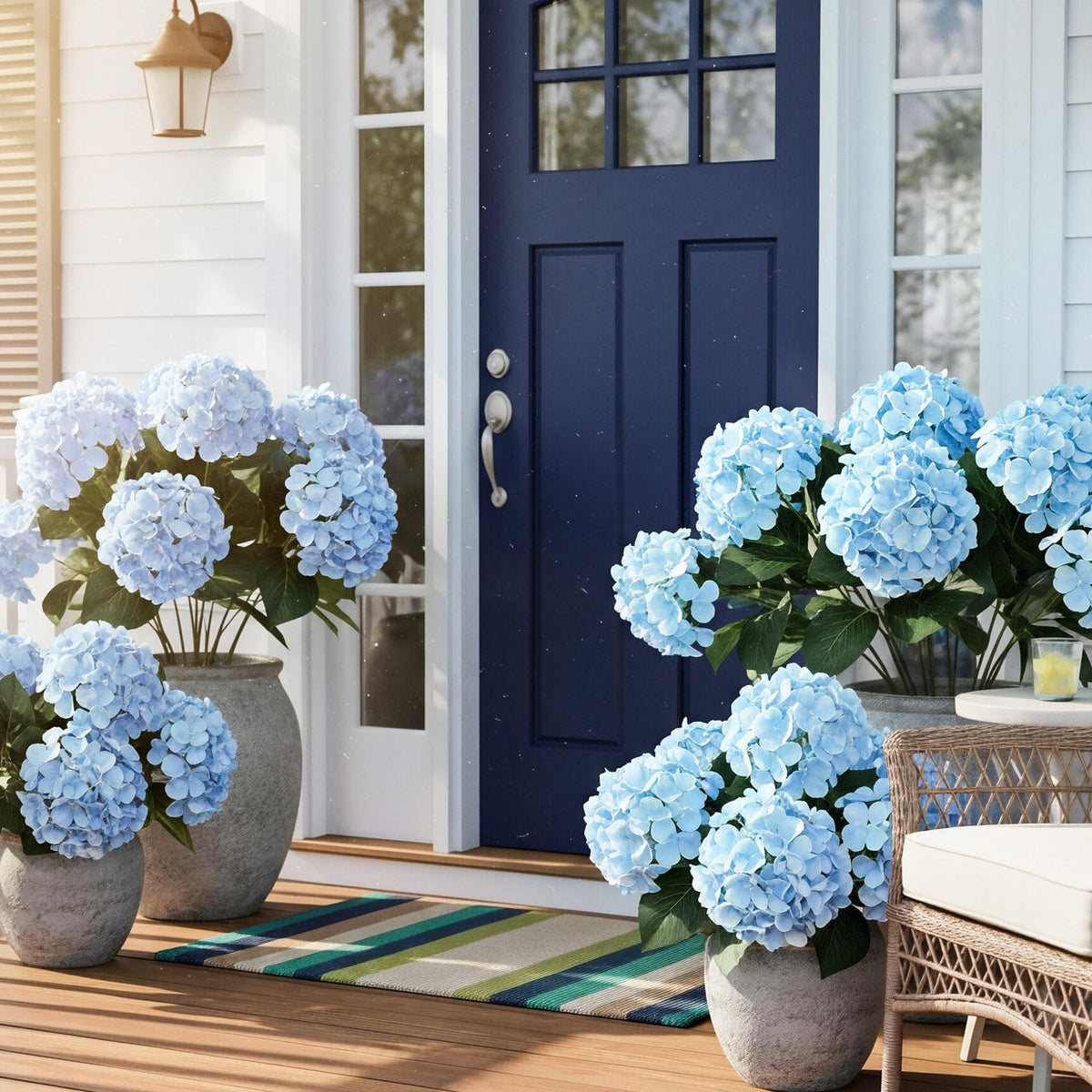Auihiay outdoor hydrangea decor in blue with weather-ready stems.