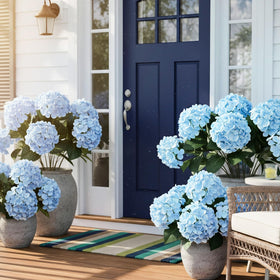 Auihiay outdoor hydrangea decor in blue with weather-ready stems.