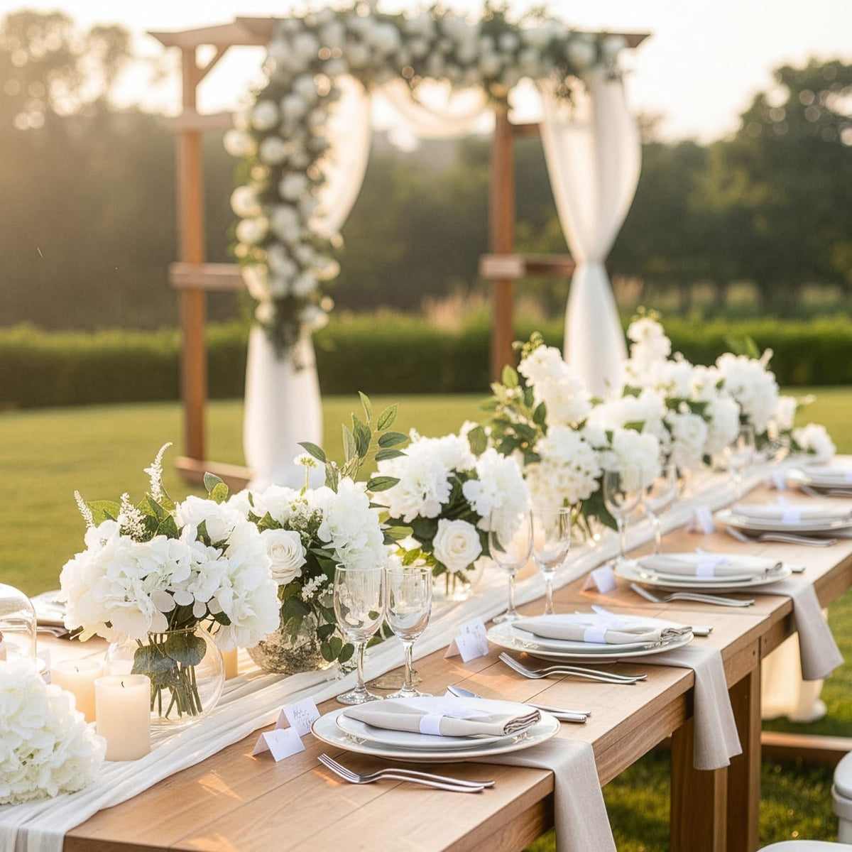 Auihiay Silk hydrangea heads ivory for lush bouquets and arch decoration.
