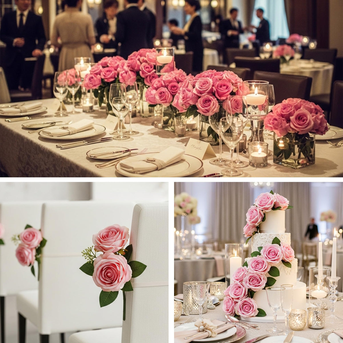 Auihiay pink artificial roses arranged as long-lasting centerpieces