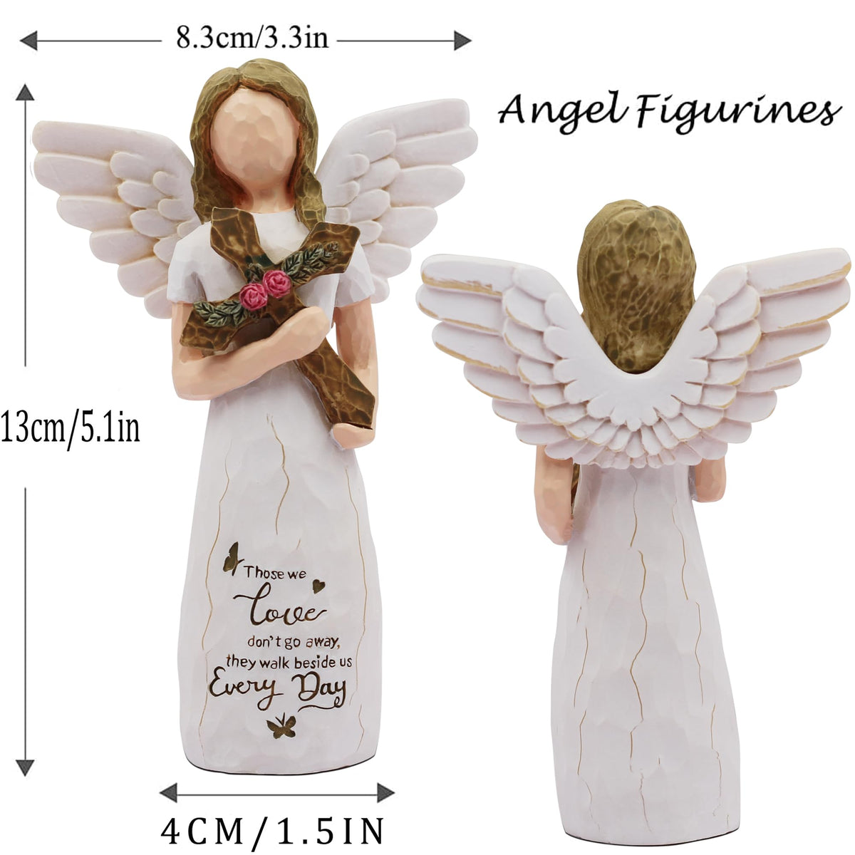 AUKEST sympathy angel with cross and flowers display-ready memorial figure