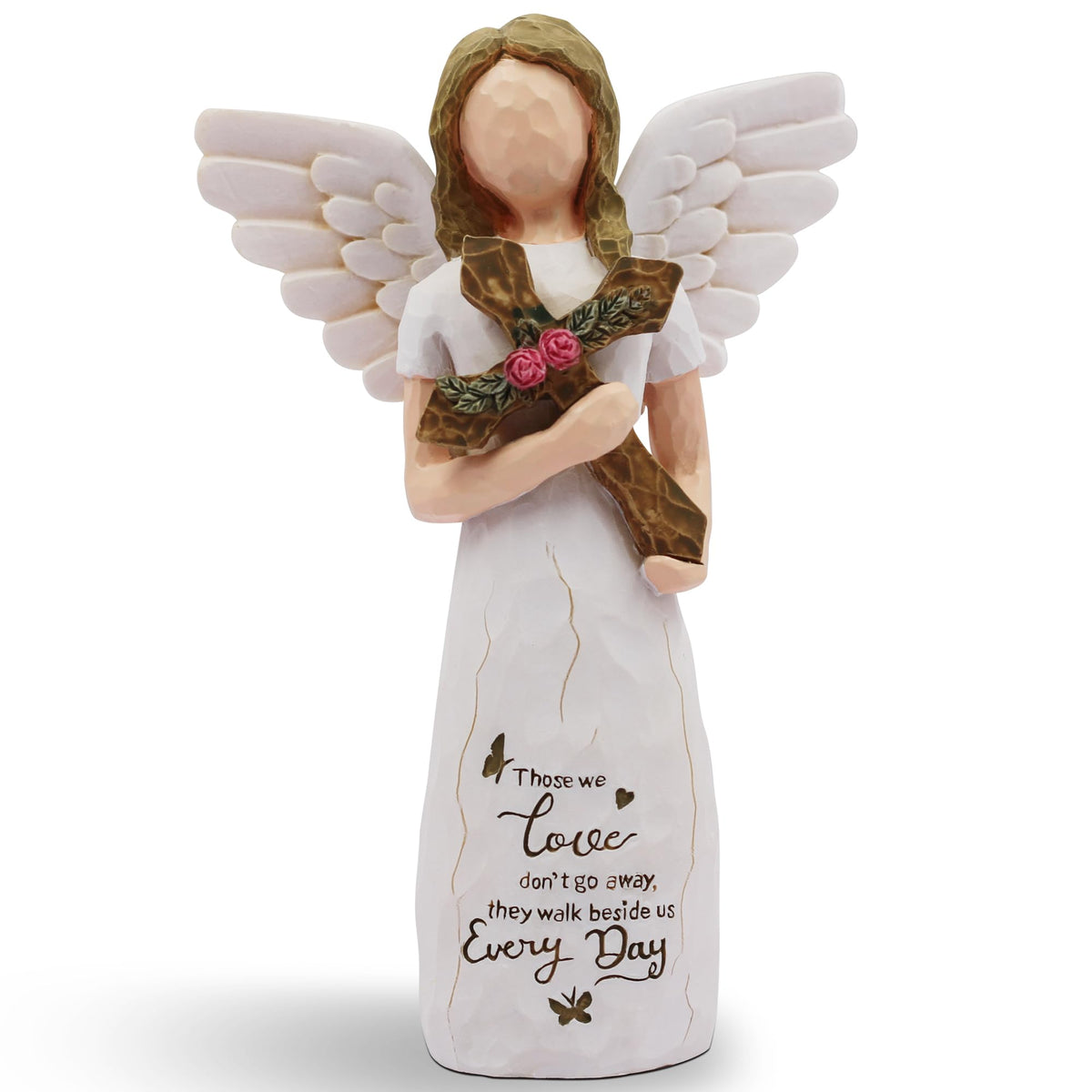 AUKEST Sympathy Angel Figurine close-up showing hand-painted details and cross motif