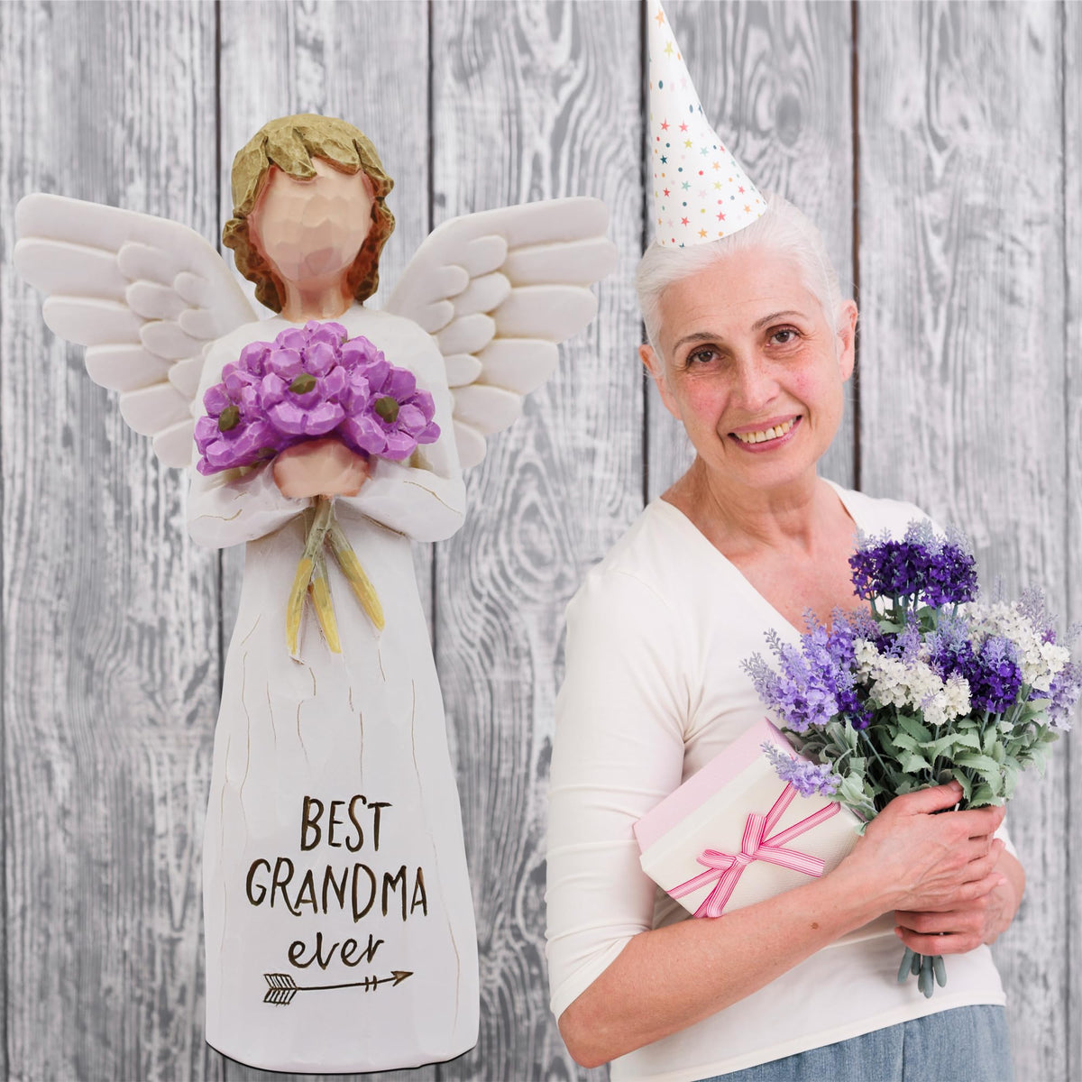 AUKEST Collectible grandma gift statue with purple flowers, perfect for special occasions.