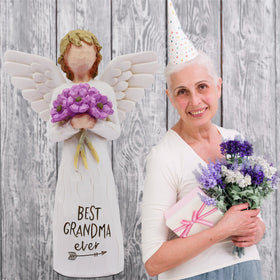 AUKEST Collectible grandma gift statue with purple flowers, perfect for special occasions.