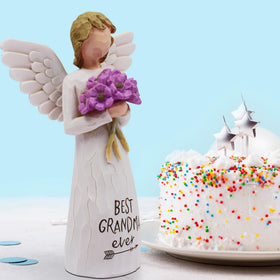 AUKEST Sculpted grandmother figure, purple flowers add elegance to desks or mantels.