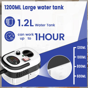 AULANK 2m steam hose and 1.2L tank for extended cleaning.
