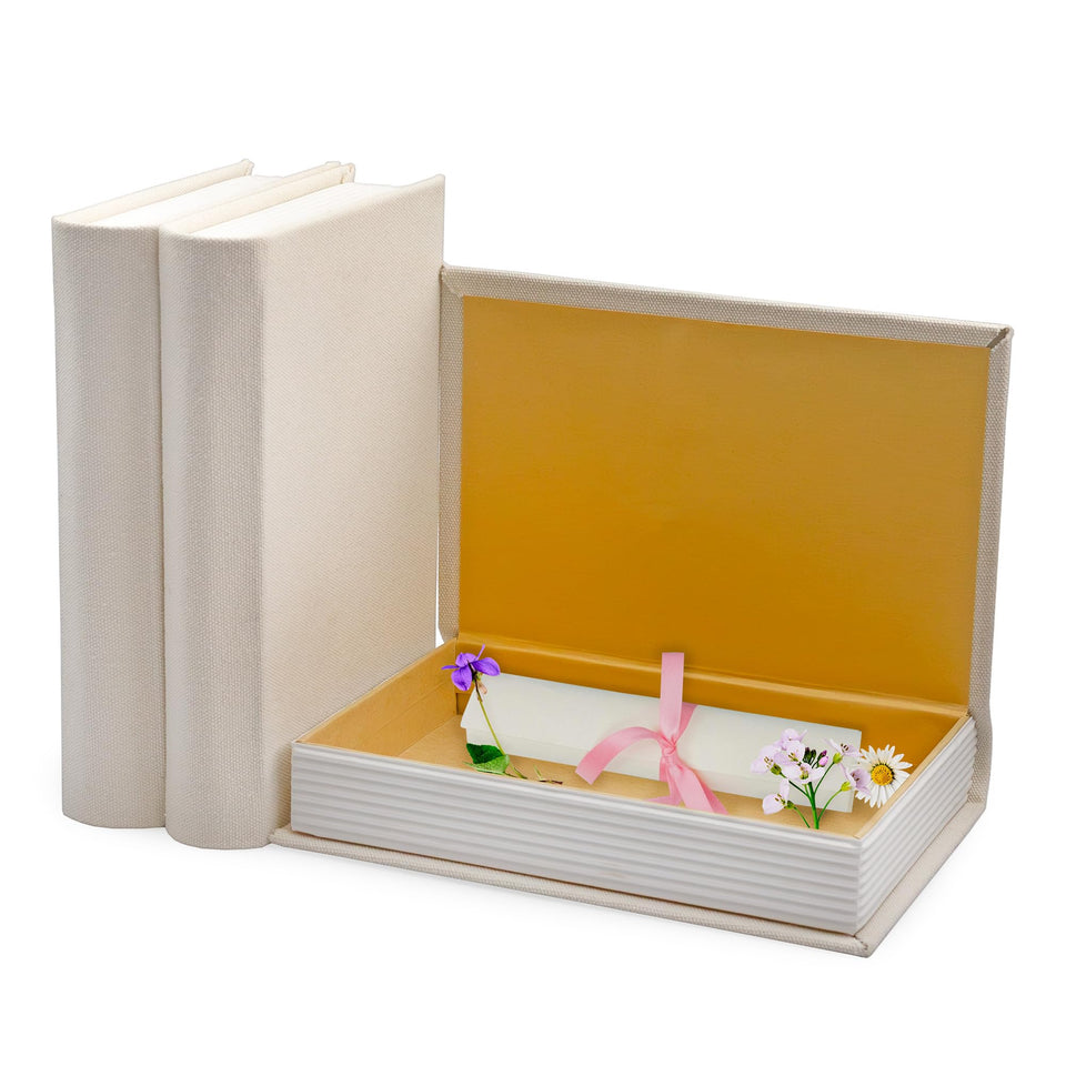 AuldHome Design faux book stack cream front view with customizable spines