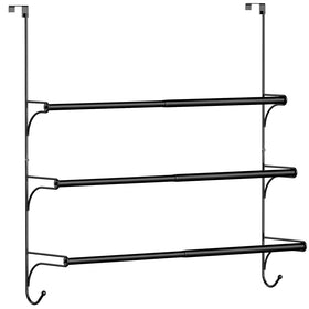 Auledio adjustable over-the-door triple towel rack in black finish for tidy towels
