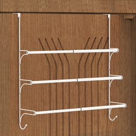 AULEDIO white adjustable over-the-door triple towel rack front view showing space-saving design