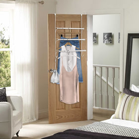 AULEDIO white triple towel rack with three bars and hooks for towels, washcloths, and sponges