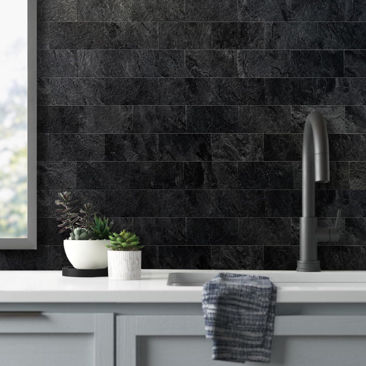 AULIGET PVC faux stone texture highlights realistic finish on walls.