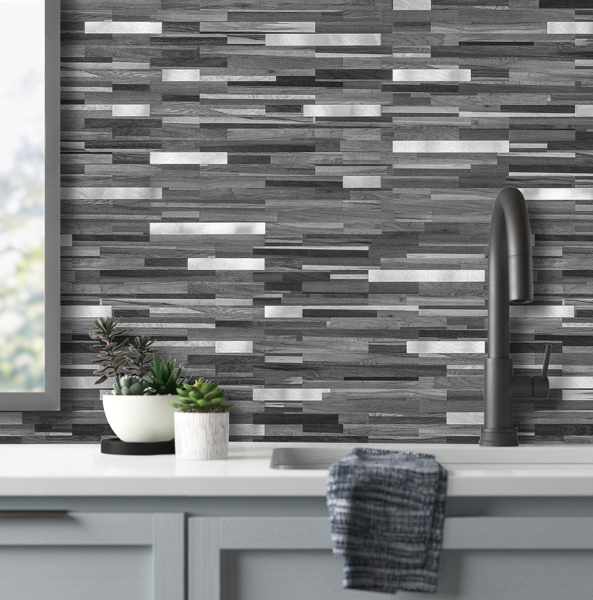 Close-up of AULIGET PVC mixed metal tiles showing durable, anti-scratch surface.