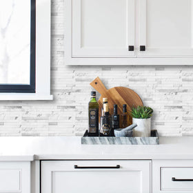 AULIGET stone-look PVC backsplash tiles with textured surface in a modern kitchen