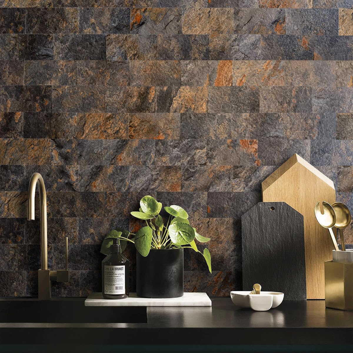 AULIGET textured rust slate backsplash tiles with realistic stone texture.