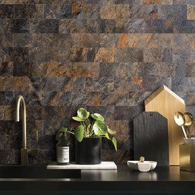 AULIGET textured rust slate backsplash tiles with realistic stone texture.