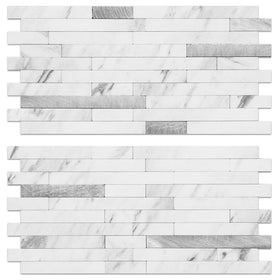 AULIGET white marble peel-and-stick backsplash tiles in a clean kitchen setup