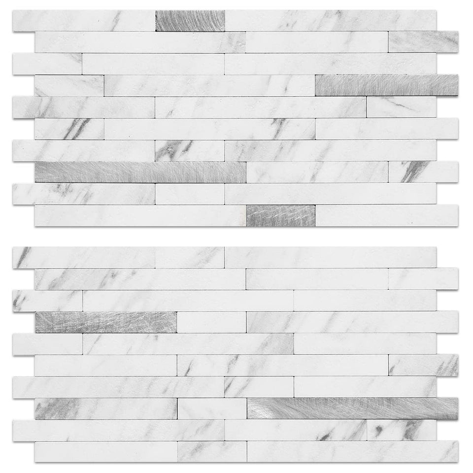 AULIGET white marble peel-and-stick backsplash tiles in a clean kitchen setup