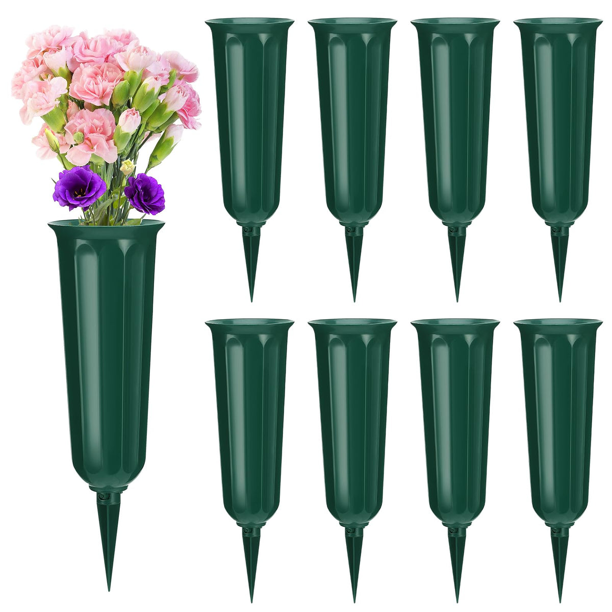 Aulock cemetery vases 8-pack cone focus, weather-resistant for durable grave displays.