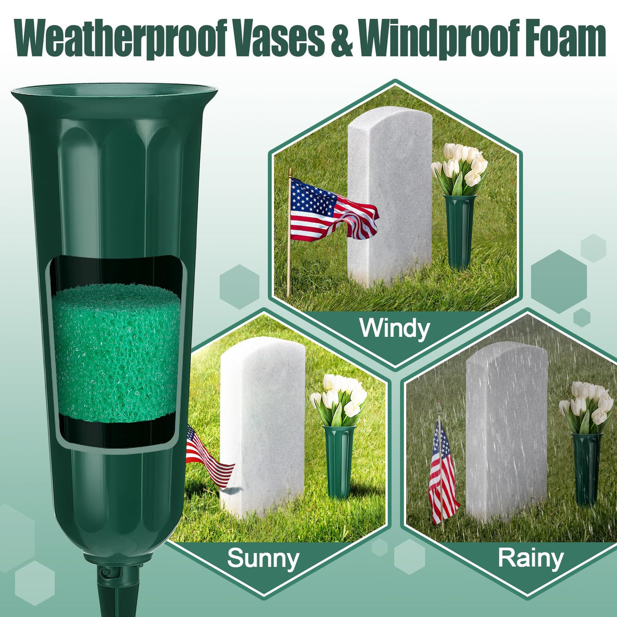 Aulock 8-pack green design blends with tombstones and greenery.