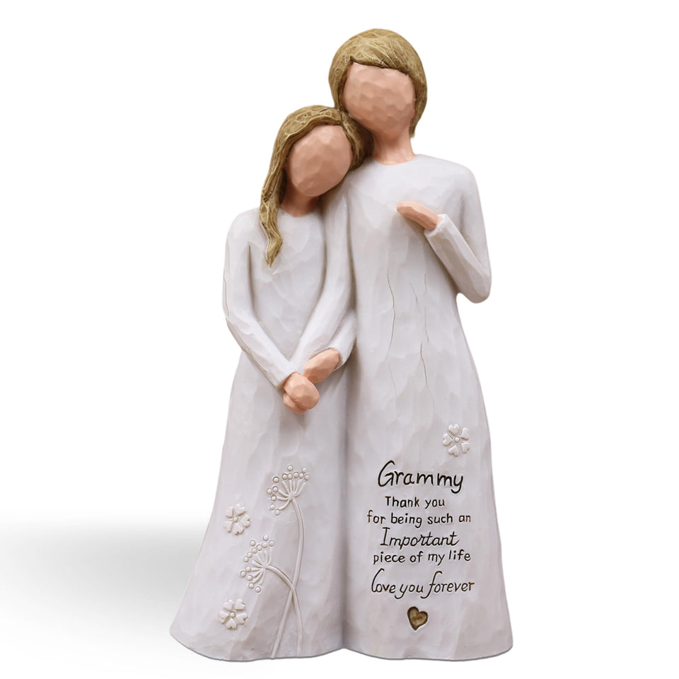 AUMELO Grammy embrace hand-painted resin figure, perfect keepsake for grandma
