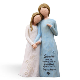 AUMELO grandma embrace figurine in blue hand-painted resin for desk display