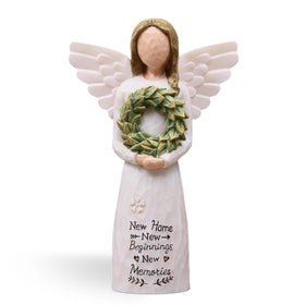 AUMELO hand-painted angel figurine with floral wreath, ideal housewarming decor