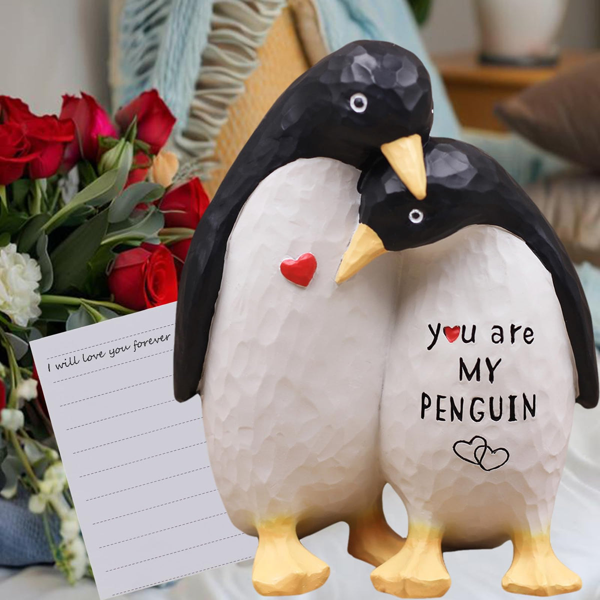 AUMELO penguin figurine on a desk, inspiring daily warmth and playful conversation.