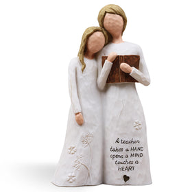 AUMELO teacher embrace figurine in resin on desk, daily mentorship reminder