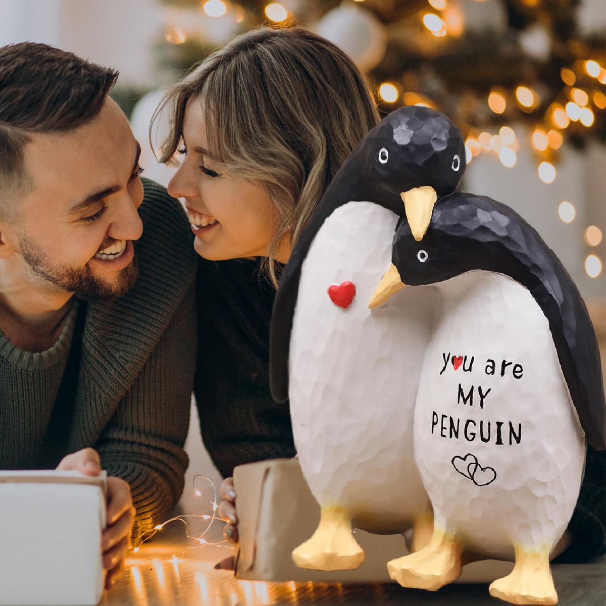 AUMELO Valentine gift penguin statue, perfect for Christmas or special occasions.
