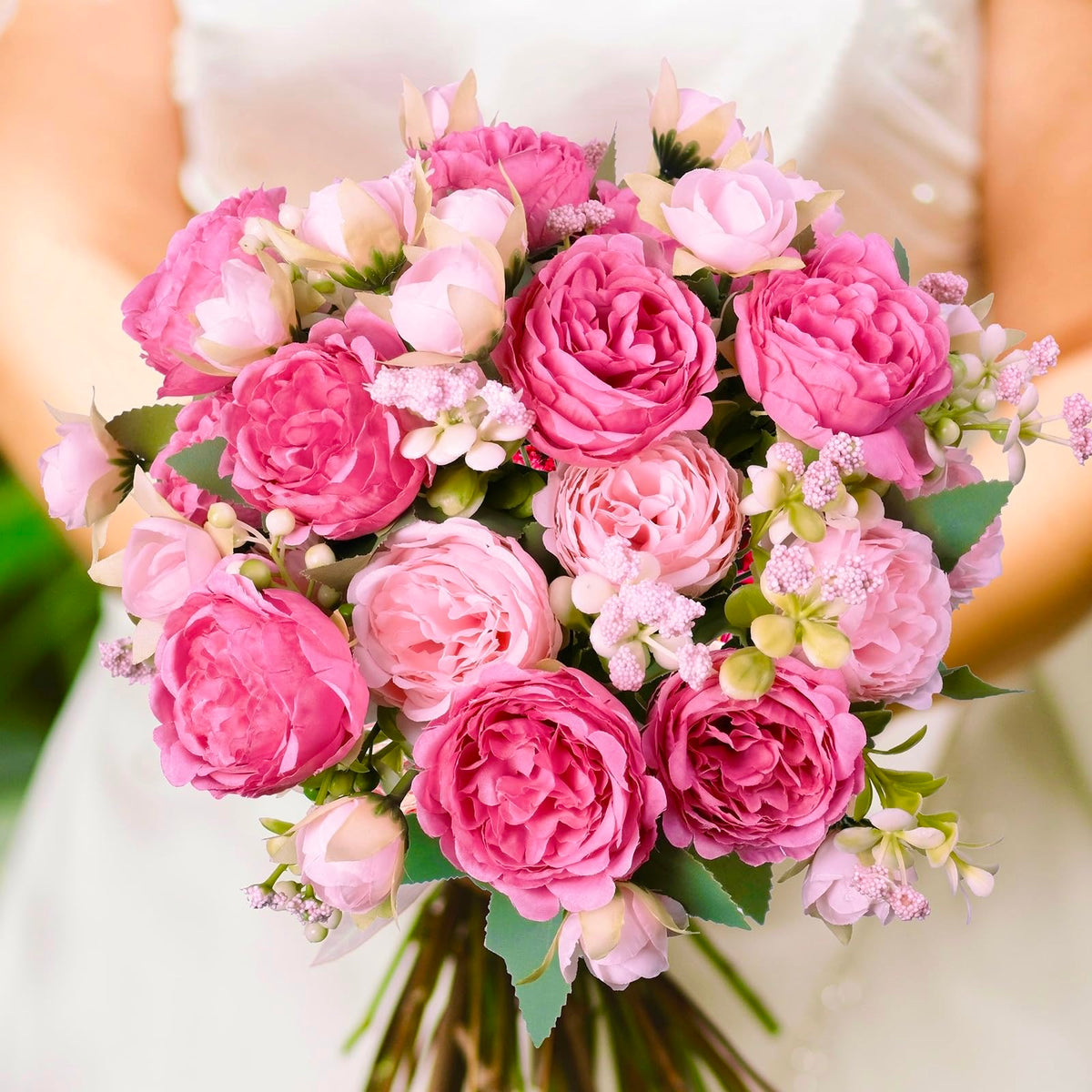 AUMVEYI silk peonies with leaves for DIY crafts