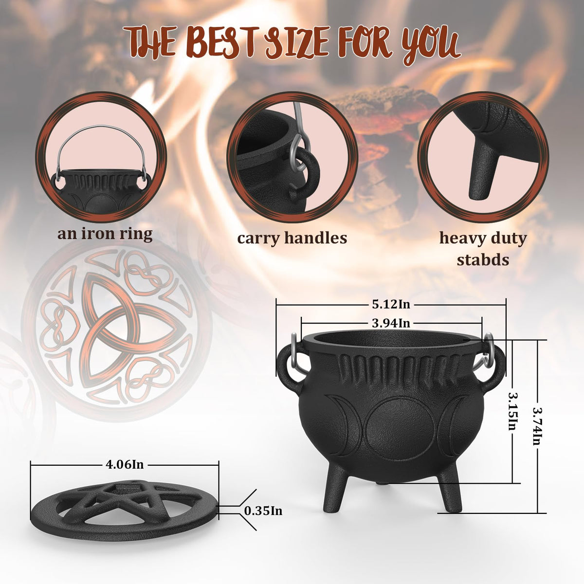 Aurionix Triple Moon Cauldron with handle offers stable cooking and easy transport.
