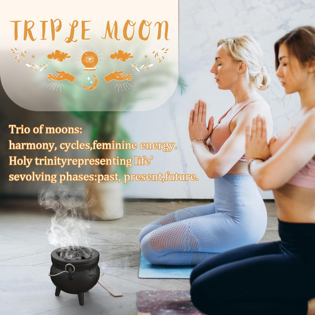 Aurionix Triple Moon Cauldron incense dish for smudging sessions.