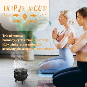 Aurionix Triple Moon Cauldron incense dish for smudging sessions.