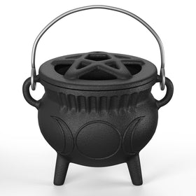 Aurionix Triple Moon Cauldron raw iron craft stands up to use.