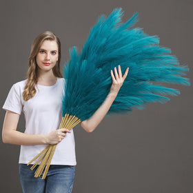 Aurora Prime blue pampas grass 45-inch tall in a floor vase for dramatic living room decor.