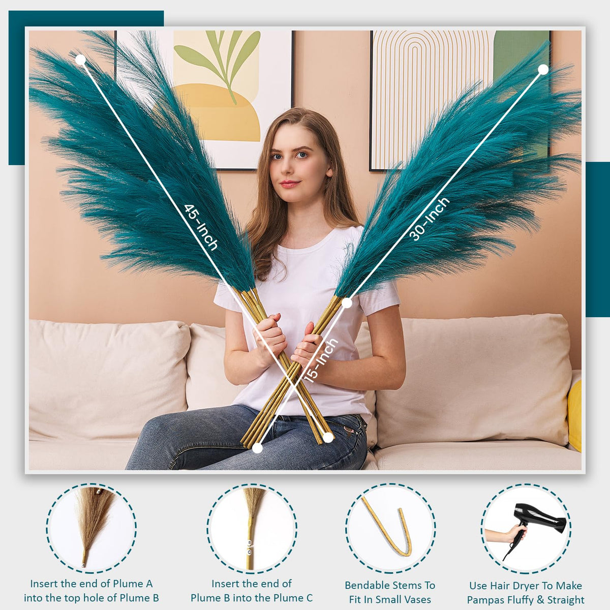 Aurora Prime eco-friendly blue pampas grass blends with modern boho aesthetics.