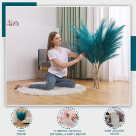 Aurora Prime tall floor vase display with blue pampas grass for a bold room focal point.