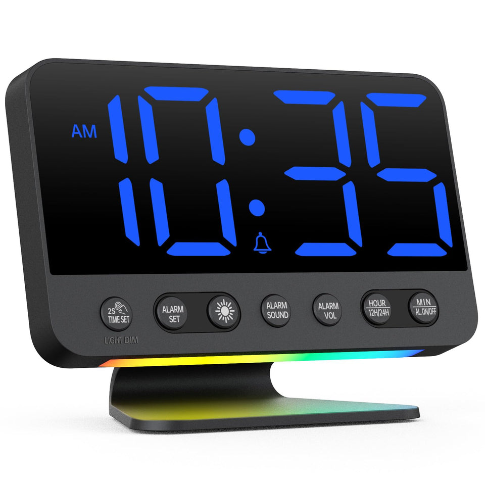 AuroraCalm digital alarm clock front view with large 2-inch numerals for across-room readability