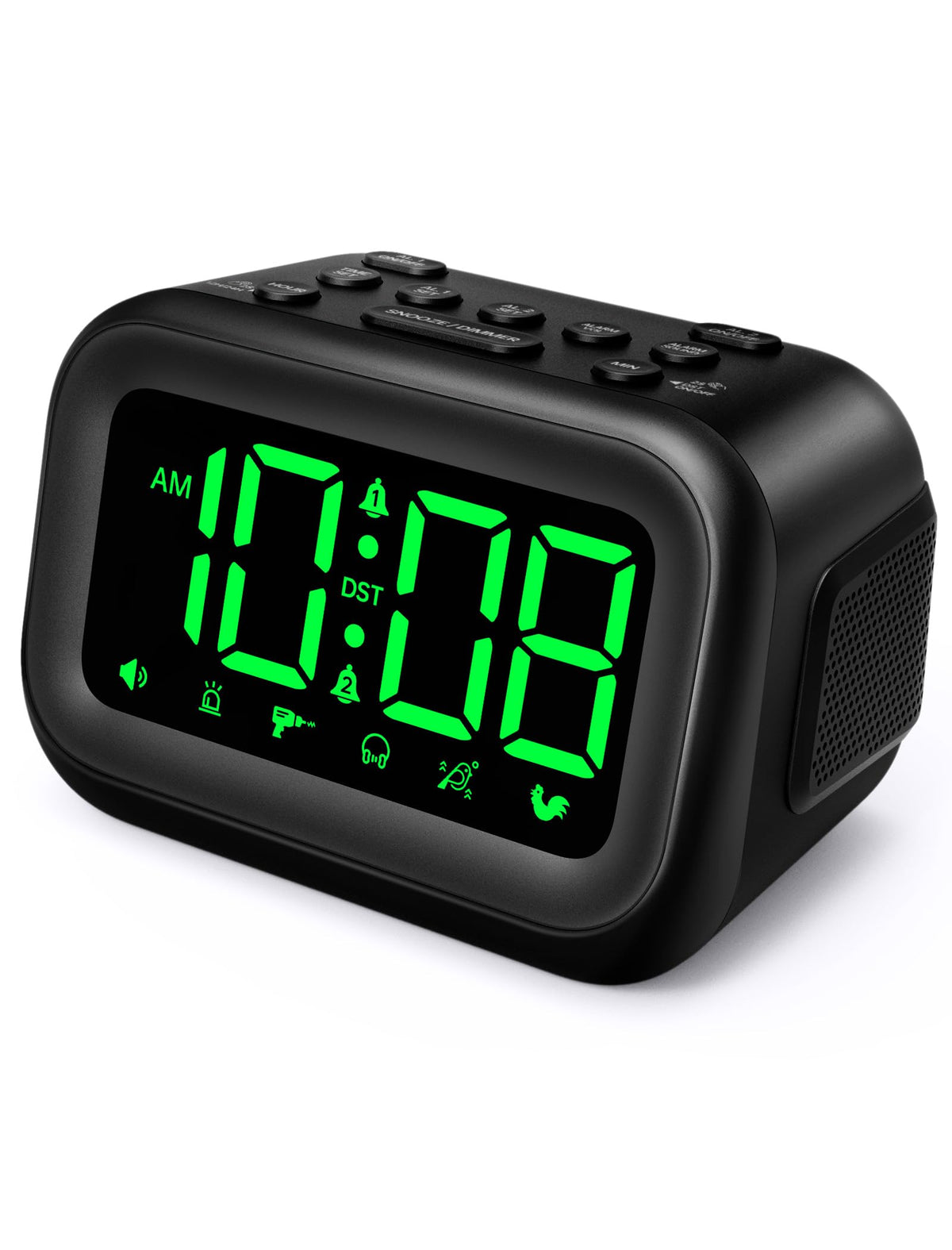 AuroraCalm extra loud alarm clock front view showing 115dB alert for heavy sleepers