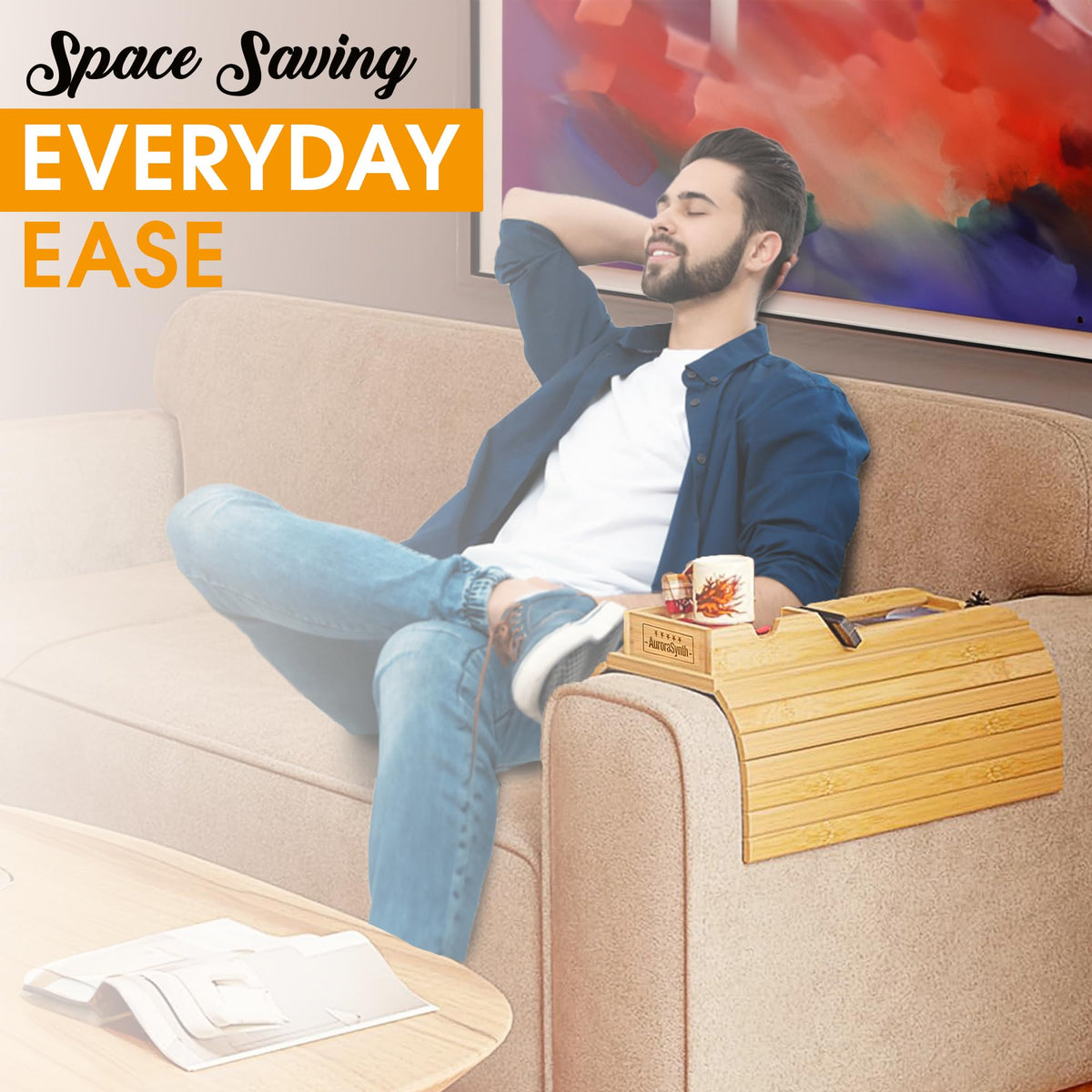 AuroraSynth compact and elegant couch tray adds practical surface space