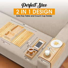 AuroraSynth detachable 2-in-1 arm tray holds drinks and phone or remote
