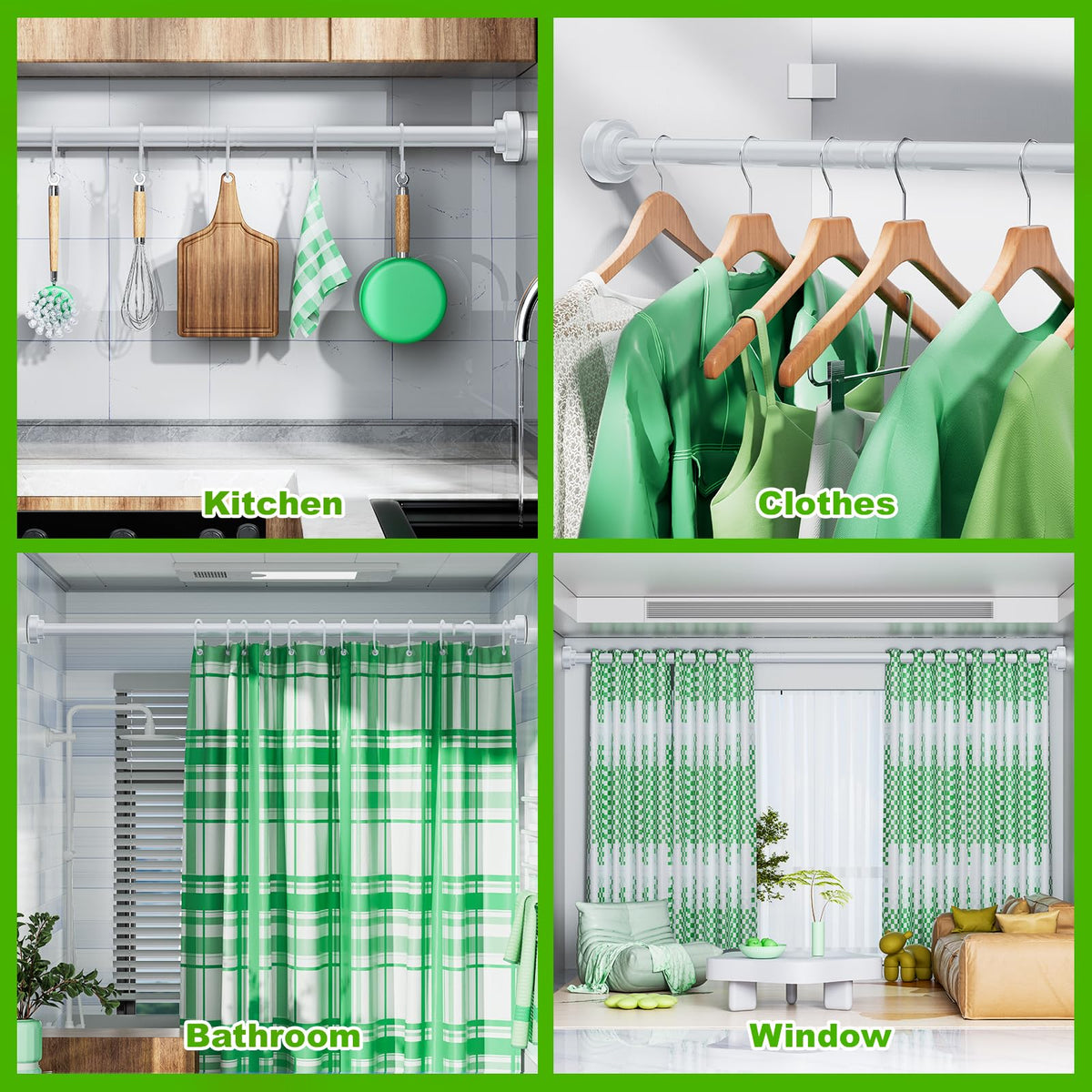 Ausemku rod supports up to 30 lb for heavier curtains or towels.