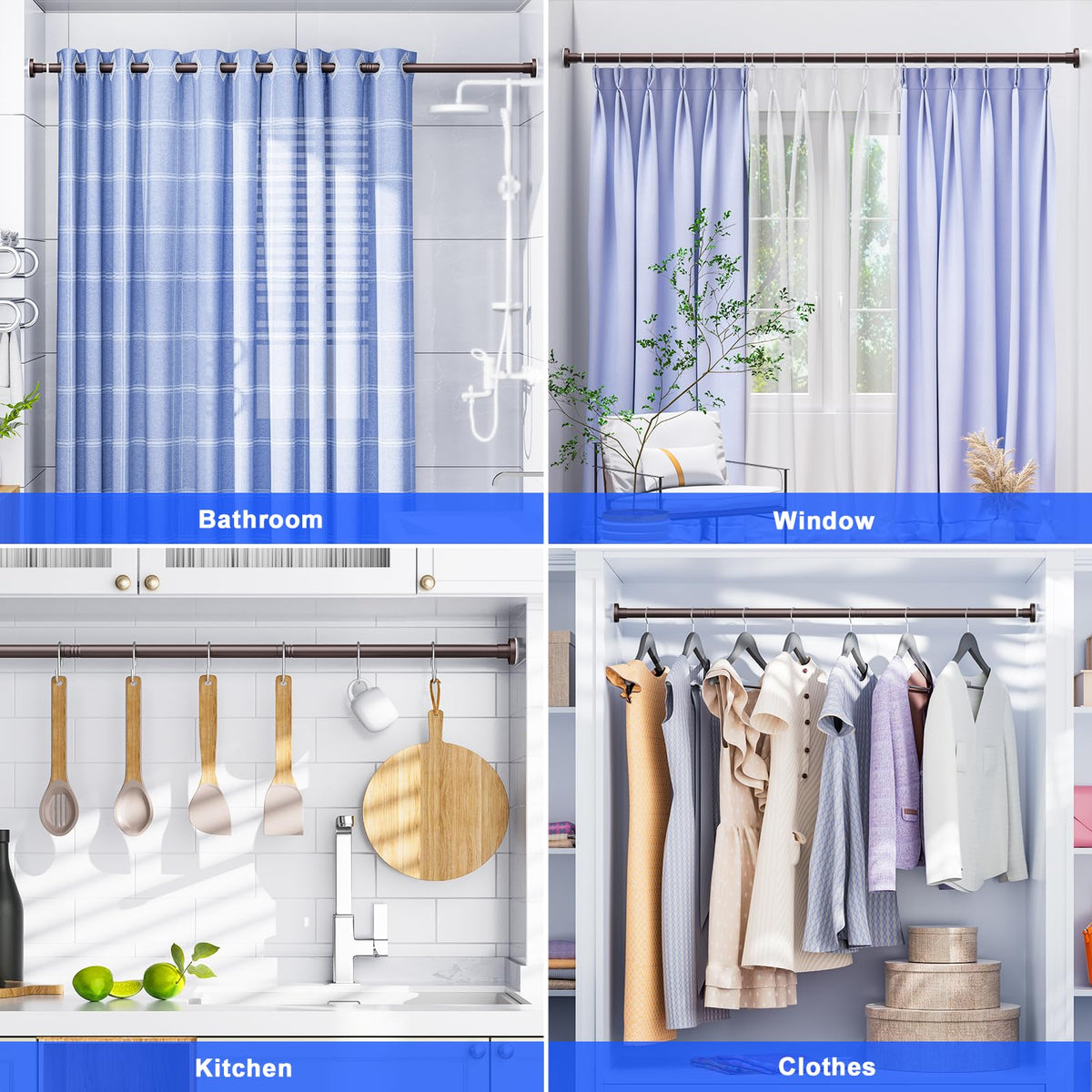 Ausemku brown shower rod complements bathroom decor