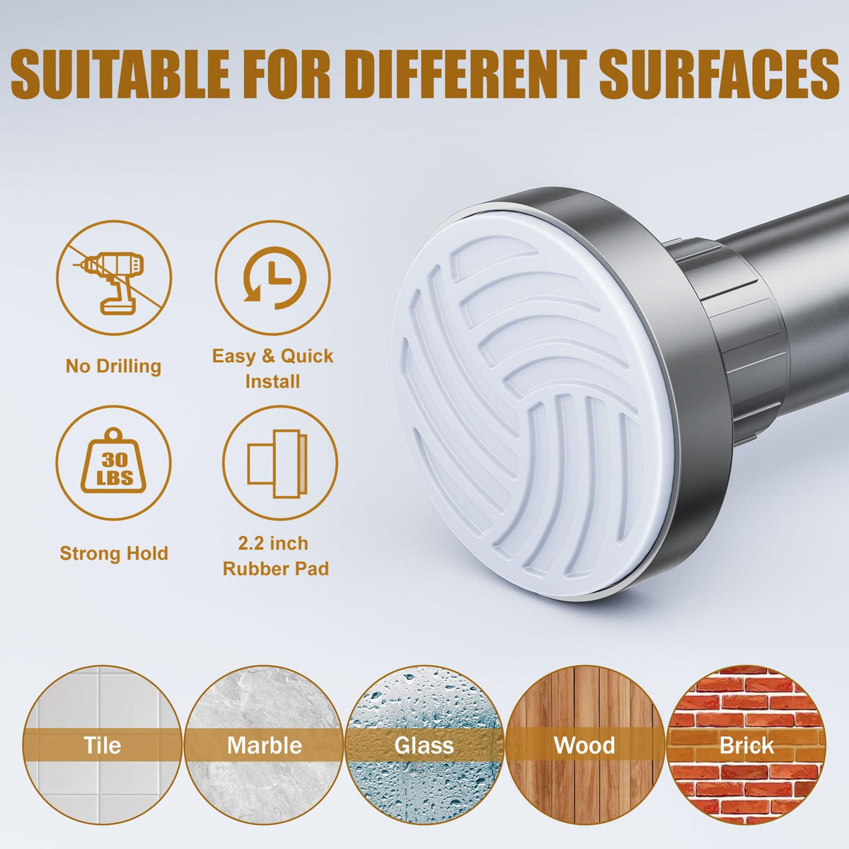 Ausemku heavy-duty spring tension rod supports up to 30 pounds.