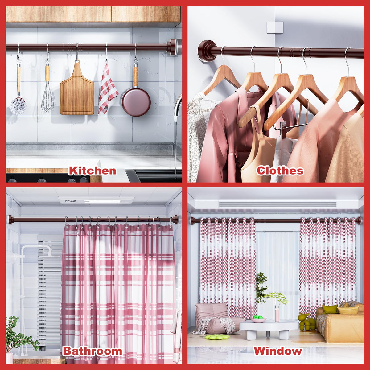 Ausemku shower rod multipurpose use for bathroom to balcony