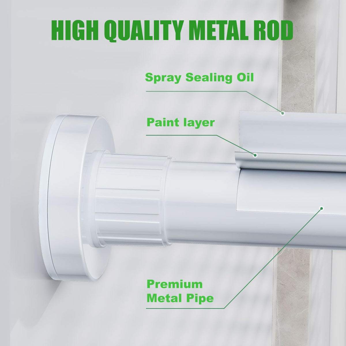 Ausemku rod with rust-resistant coating in a humid bathroom setting