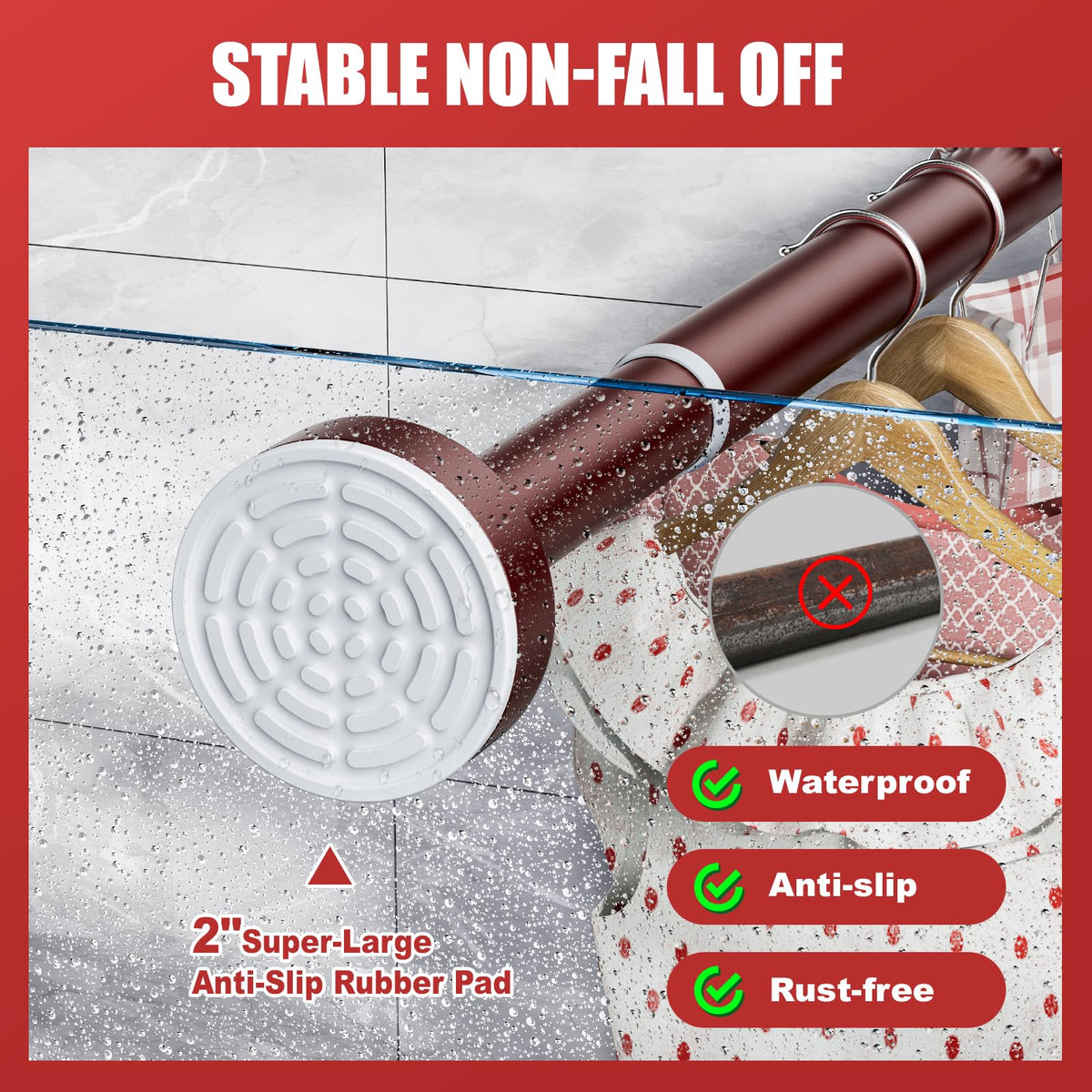 Ausemku shower rod close up steel tube durable non-slip design