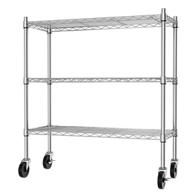 Auslar 3-Tier Storage Shelves chrome rolling cart keeps items organized with easy mobility.