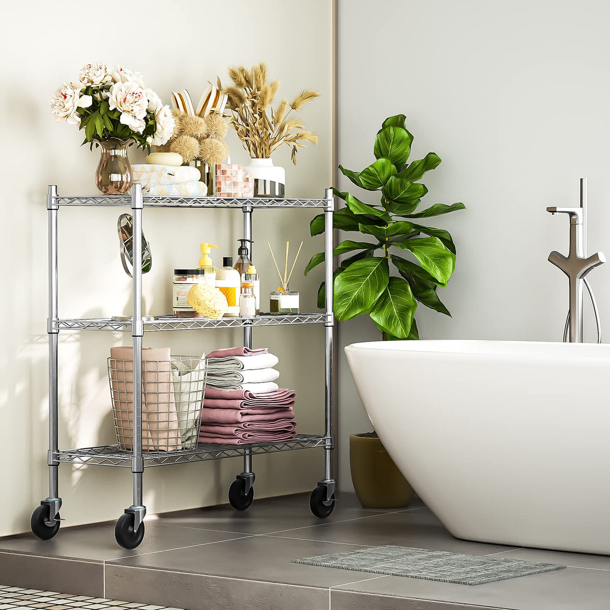 Auslar Adjustable shelves pantry storage keeps groceries within reach.
