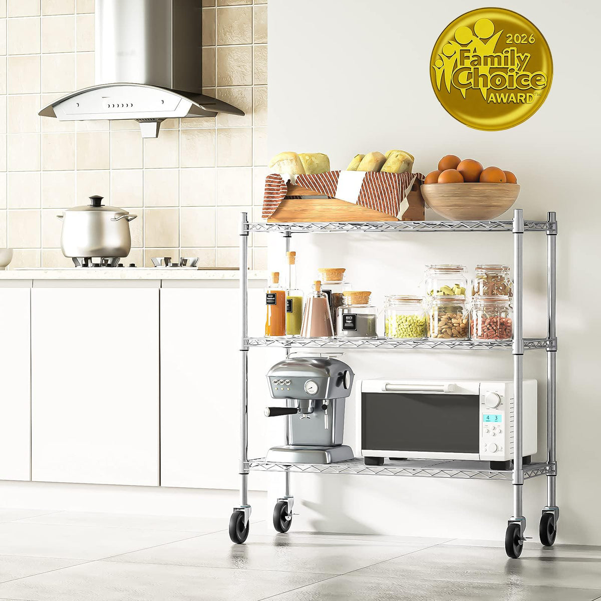 Auslar Heavy-duty rolling cart assembly showcases a durable chrome frame for frequent use.